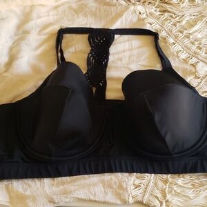 Swim by Cacique black racerback under wire bikini top bra size 44DD